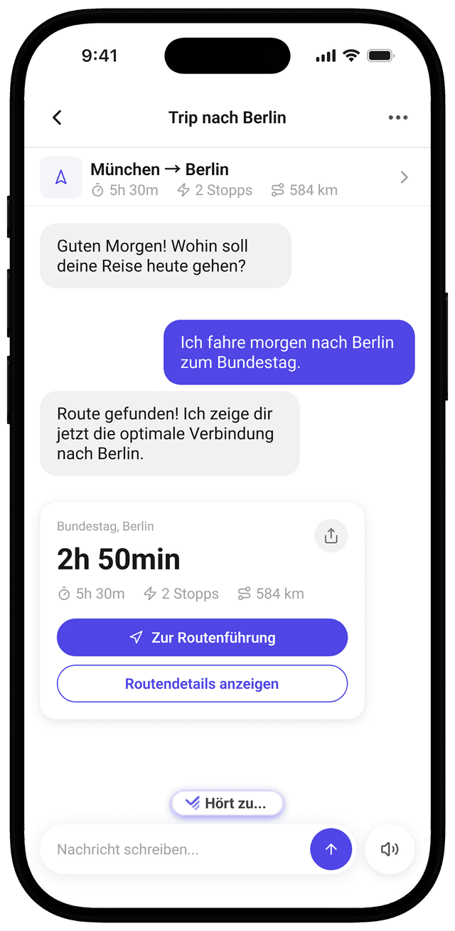 Routenkarte mit Ladestopps